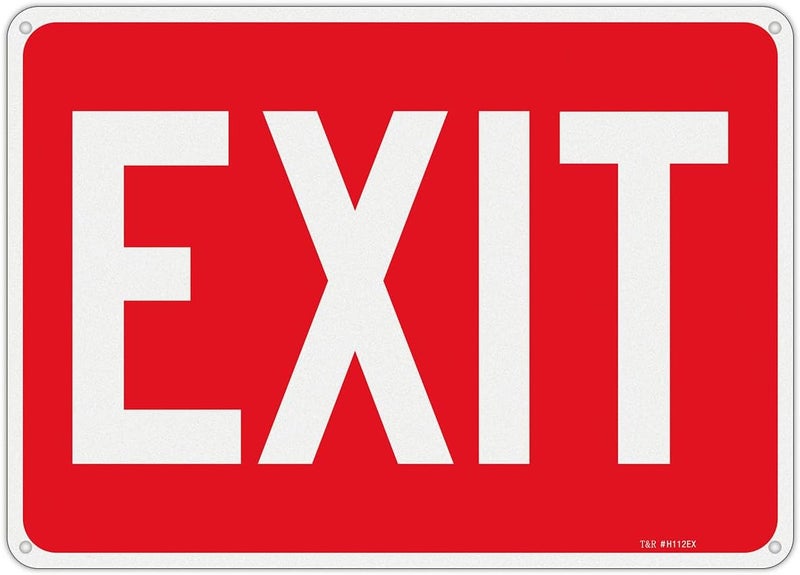 TR Large Exit Sign - 14 x 10 Inches Rust Free .040 Aluminum Reflective - UV Protected, Waterproof and Fade Resistant - 4 Pre-drilled Holes - Image 1